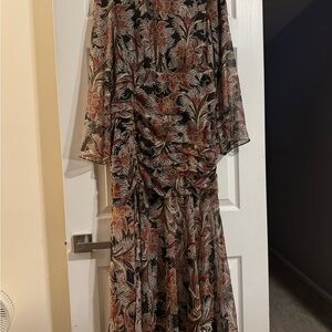 Mango Black and Orange Floral Long Sleeve Dress